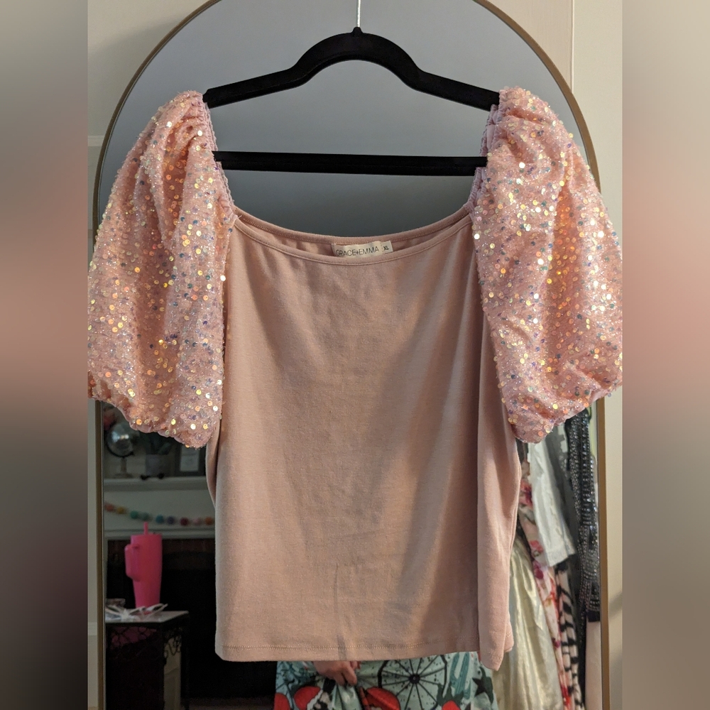 Pink sparkle sleeve top